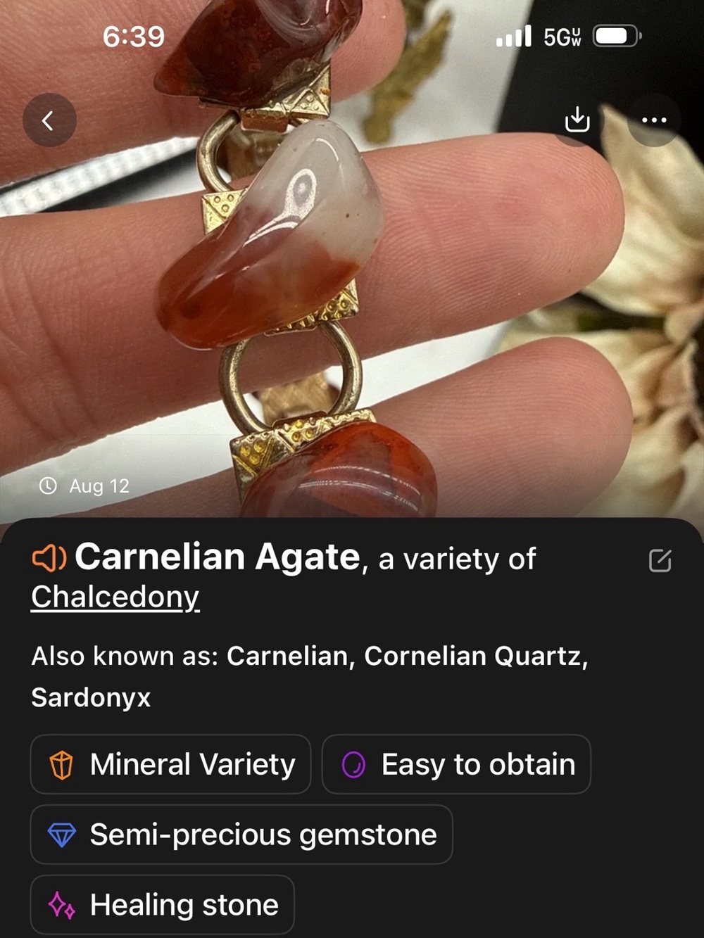 Vintage Carnelian Agate Stone Gold-Tone Textured Link Bracelet - Picture 9 of 9